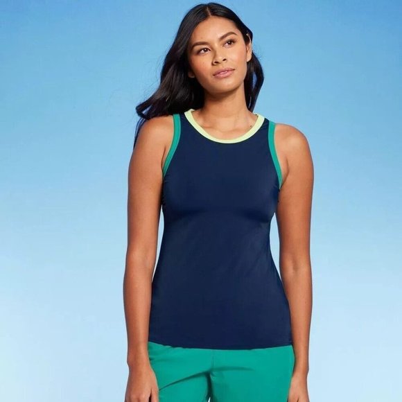 Lands' End Navy Blue High Neck Long Length Tankini Swim Top - Picture 1 of 6